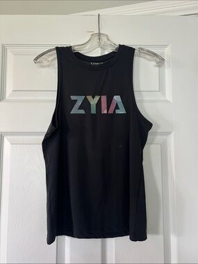 ZYIA Black Tank with Multicolor Iridescent Logo